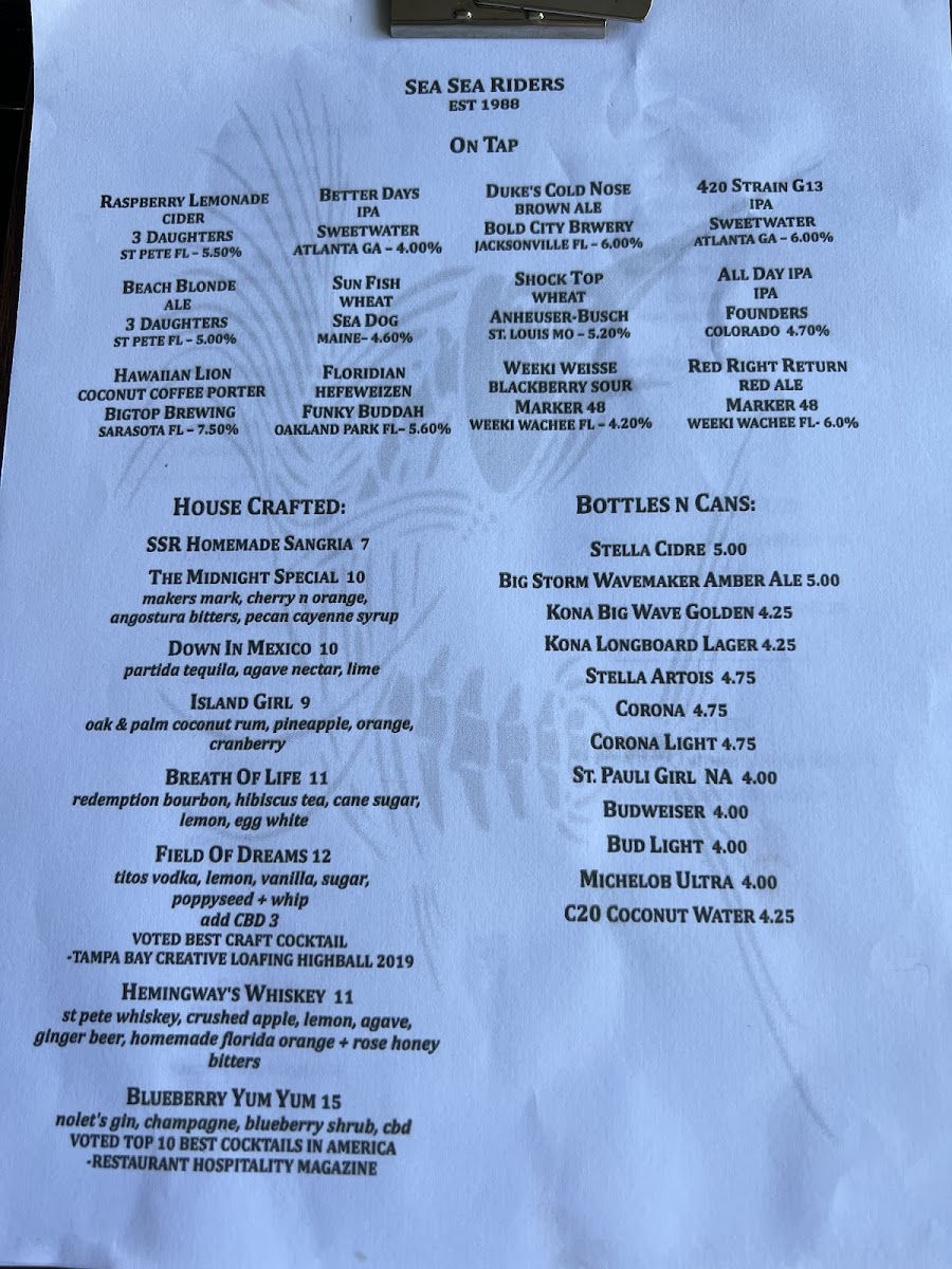 Menu Sea Sea Riders Restaurant-8