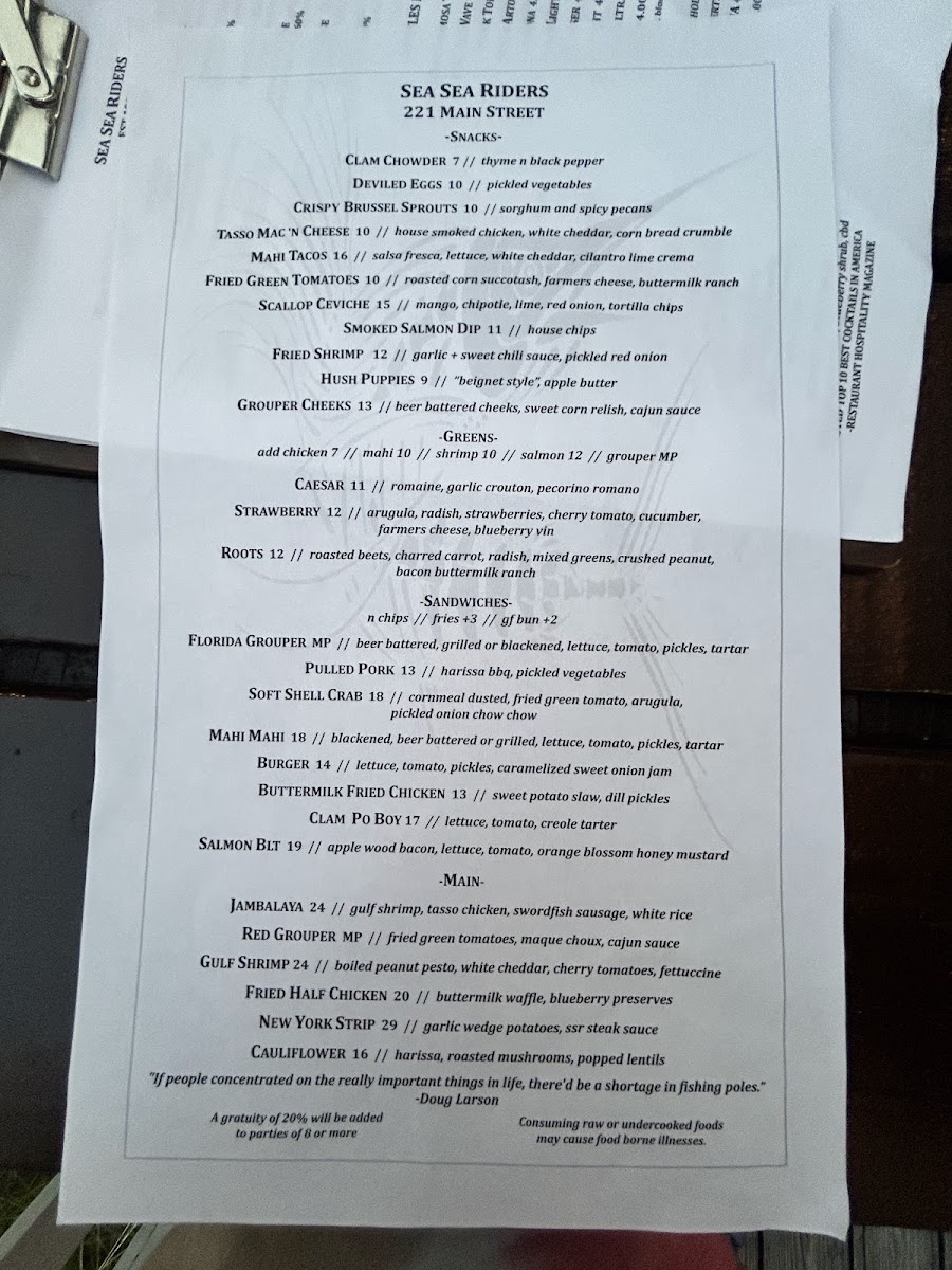 Menu Sea Sea Riders Restaurant-9